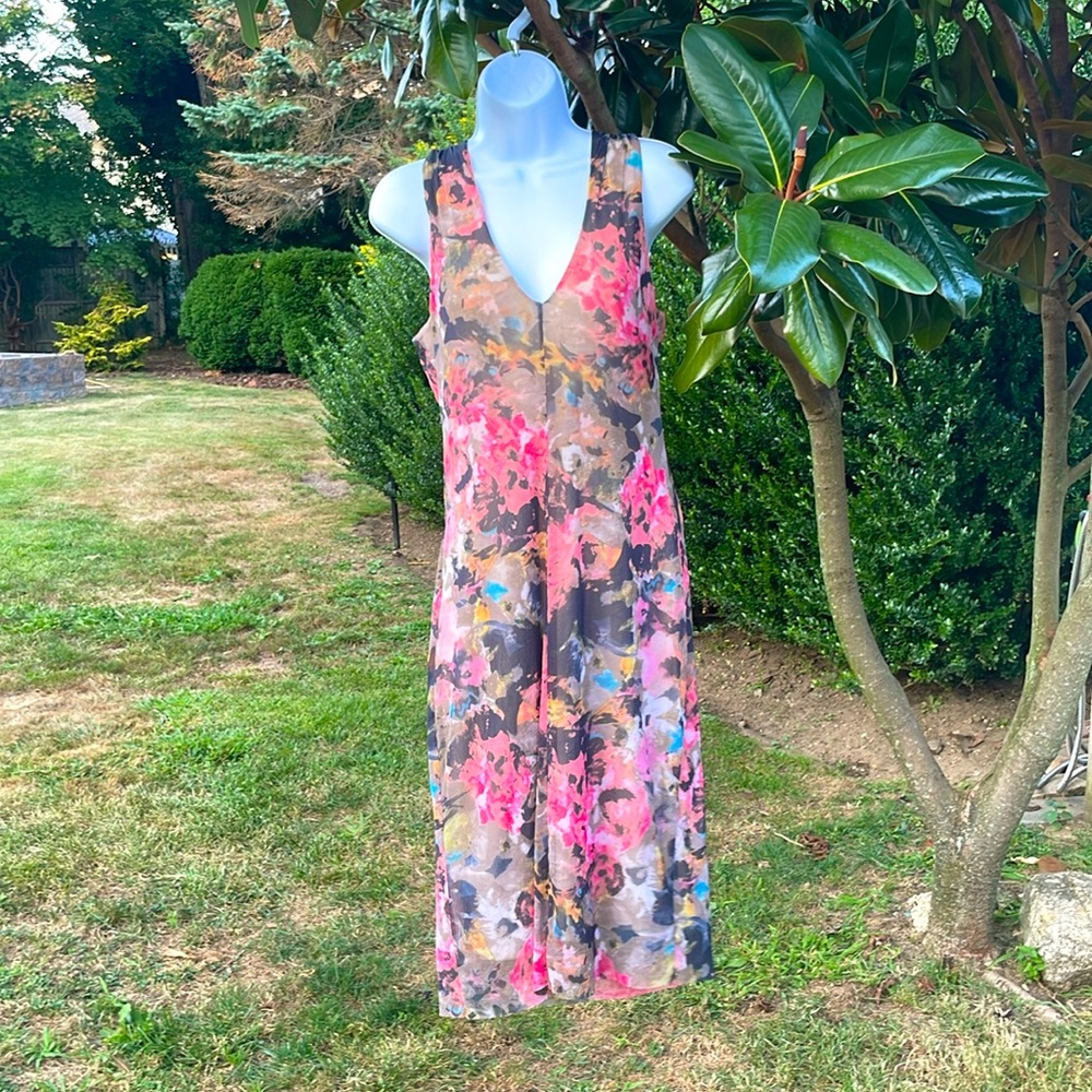 Anthropologie Weston wear floral watercolor mesh overlay bodycon midi dress